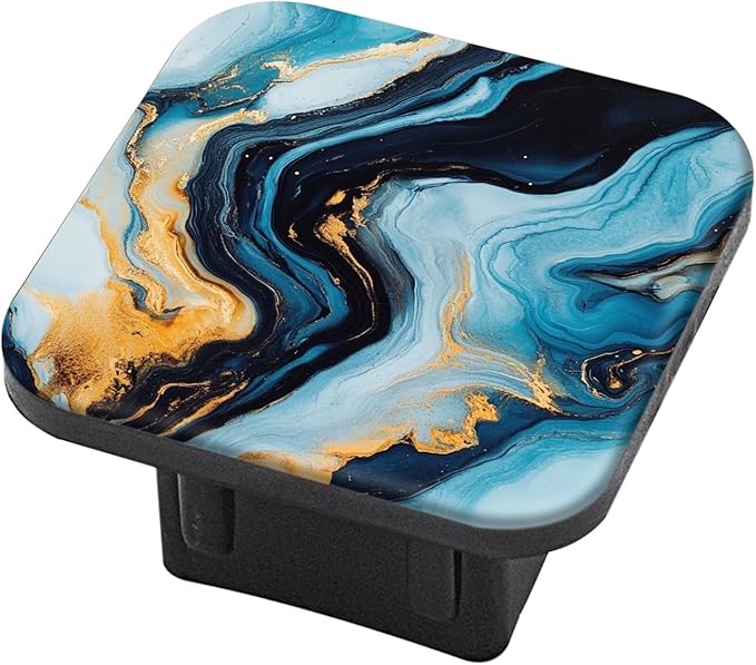 Hitch Cover Fits for 2-Inch Hitch,Stylish Gold Blue Marble Abstract Painting Creative Rubber Trailer Hitch Cover Tube Plug Insert,Car Exterior Accessories, Receiver Tube Hitch Plug