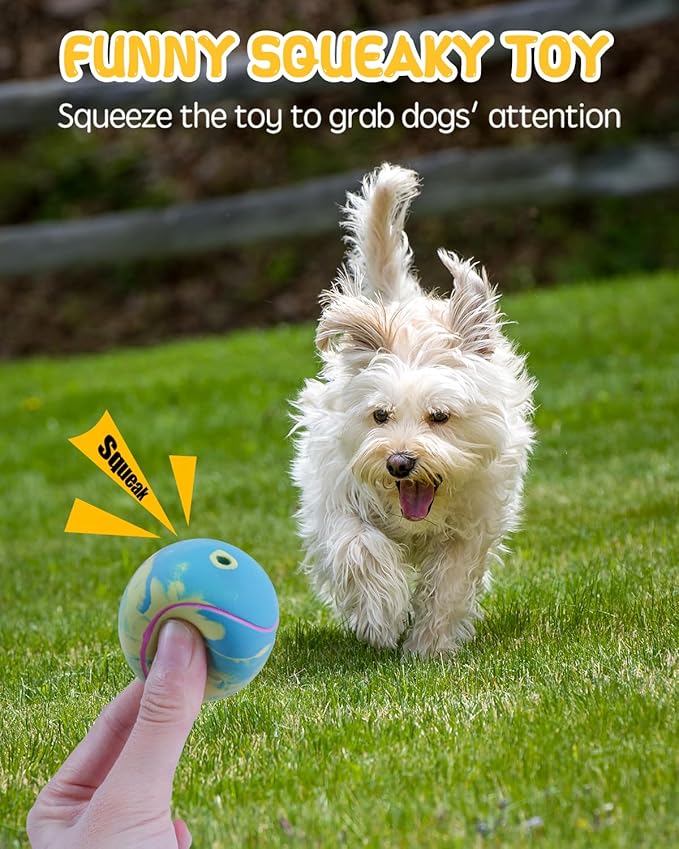 SCHITEC Dog Squeaky Toy Balls, Puppy Tennis Balls for Fetch Play, Interactive Latex Squeak Pet Toy for Puppies Mini Breed Small Dogs