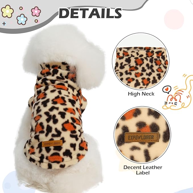 EXPAWLORER Soft Cat Sweater - Leopard Print Sweaters for Cats Only Warm Kitten Clothes, Fall and Winter Pet Coat Pullover Design Feline, Fleece Clothing Also for Puppy Small Dogs, Large