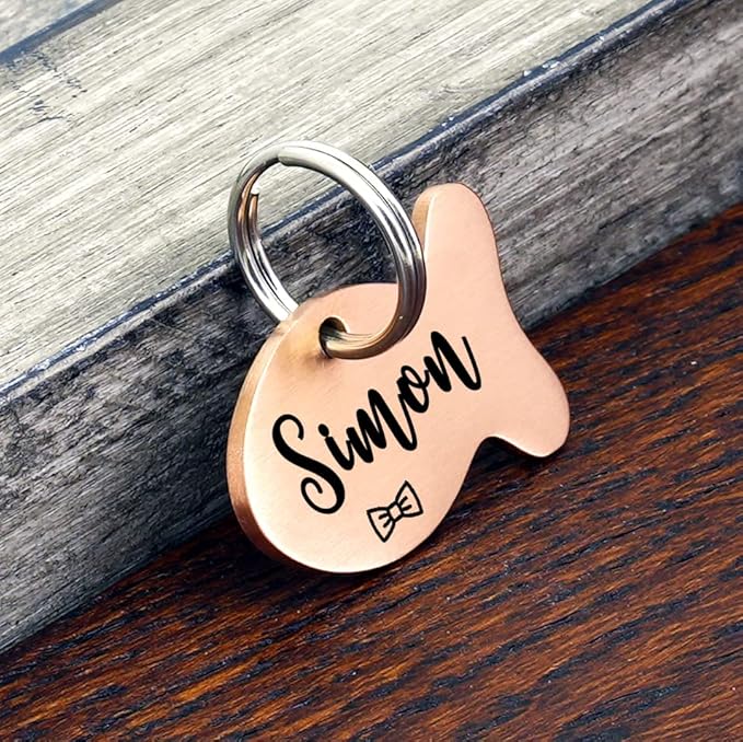 Ultra Joys Cat ID Tag Personalized Pet Tags, Durable Stainless Steel Small Pet Mini Dog Cat Tag Lightweight - Fish Tag in Rose Gold