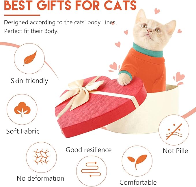 Sticky Cat Clothes Stretchy, Sphynx Hairless Sweater & Pajamas for Cats only, Soft Cat Onesie for Cats After Surgery Female Male & Hair Loss Prevention, Orange S
