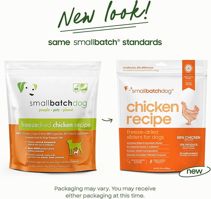 smallbatch Pets Freeze Dried Raw Dog Food, Chicken Recipe, 25 oz, Organic High Protein Dog Food, Grain Free, Made in The USA, Humanely Raised Meat, Single Protein, for Picky Eaters, Hydrate & Serve