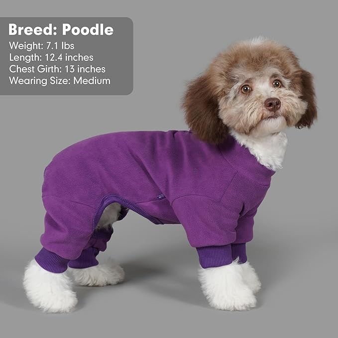 cyeollo Dog Pajamas for Small Dogs Thermal Fleece Dog Pjs Winter Coat Jumpsuit for Dogs Soft Onesie Warm Pet Clothes Apparel, Color Purple L