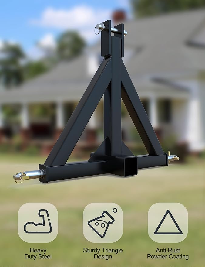 3 Point 2" Trailer Hitch Receiver Heavy-Duty for Category 1 Tractors Compatible with Kubota, BX, LM25H, WLM Tractor, NorTrac, Yanmar, Kioti, Cat