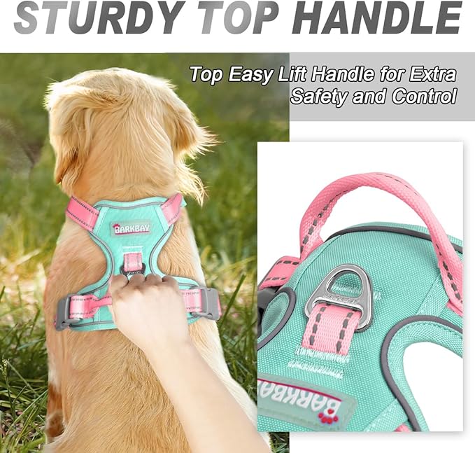 BARKBAY No Pull Dog Harness Front Clip Heavy Duty Reflective Easy Control Handle for Large Dog Walking(Cool Mint & Baby Pink,XL)