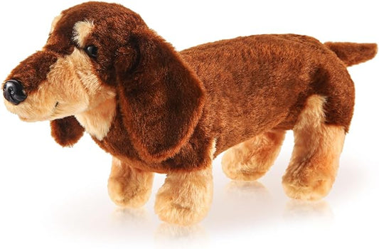 Dachshund Dog Plush Sausage Dog Soft 3D Pom Plush for Girls Birthday Xmas Gift Bedtime Bed Rest Chair Bolster Nursery Decoration (Coffee and Light Brown)