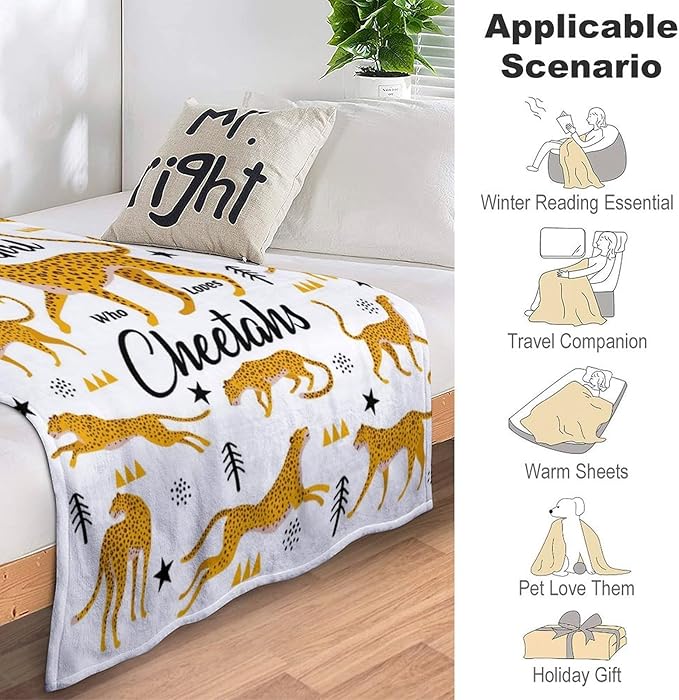Cheetah Blanket Plush Gifts Just A Girl Who Loves Cheetah Blankets Ultra Soft Cozy Flannel Throw Blankets Bedding for Kids Girls Adults Women Gifts 60" x50