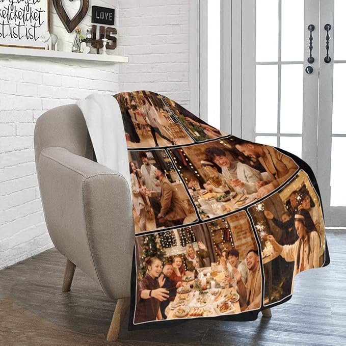 Custom Blanket with Photo, Customized Collage Blankets with Picture Personalized Gift for Lover/Kids/Friends/Family, Customizable Souvenir Home Decor