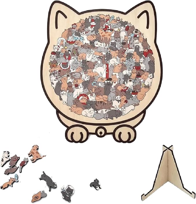 135-Piece Cat Shaped Wooden Jigsaw Puzzle - Morandi-Colored Wood Puzzle, Cute Animal Cats Wood Puzzles, Gift for C-at Lovers Home & Relaxation
