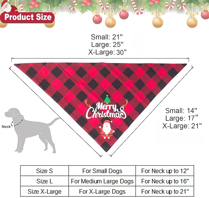 ADOGGYGO 2 Pack Dog Bandana Christmas Classic Plaid Pet Scarf Triangle Bibs Kerchief Merry Christmas Red Santa Snowman Bandana for Medium Large Dogs Pets (Large)