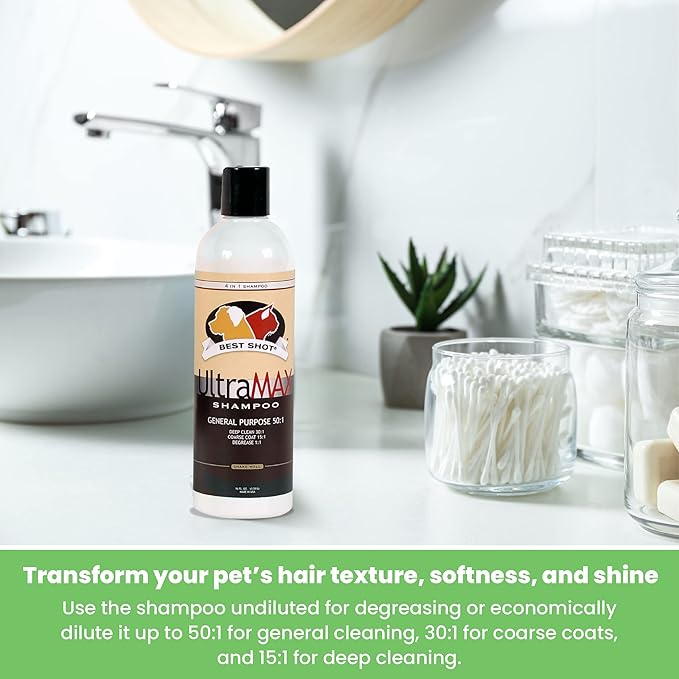 Best Shot UltraMAX Pro 4-in-1 Shampoo, Versatile Pet Shampoo, Ideal Pet Grooming Supplies, Ready to Use, Sweet Pea Essence, 17 Oz.