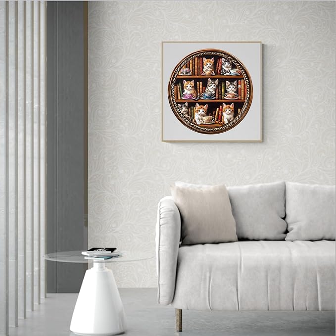 KAAYEE Wooden Puzzles for Adults, Cat Coffee Library 200 Piece Unique Animal Shape Puzzle, Cat Wood Puzzle for Adults, Creative Gifts for Friends/Family, Home Decor(11.4 * 11.4in)