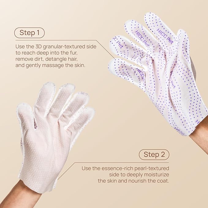 HICC PET Glove Wipes Pro Series for Dogs & Cats, Extra Thick Dual-Textured Grooming Wipes, Rinse-Free Shampoo Mittens for Quick Cleaning & Deodorizing, Perfect Between Baths, Travel