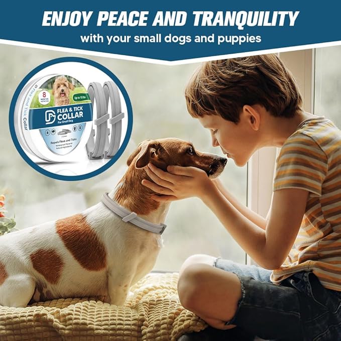 Flea and Tick Collar for Puppies, Dog Tick Collars, Flea Collar for Small Dogs, Waterproof, 8 Months Protection Each, One Size Fits All-2P