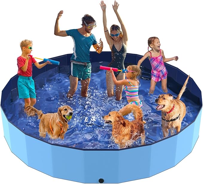 107" Foldable Dog Pool for Kids, Hard Plastic Hard Plastic Shell Extra Large Non-Slip Swimming Pool for Kiddie Duck Pet, Collapsible Puppy Bathing Tub Heavy Duty, 9 ft x 19.7" H - 6XL
