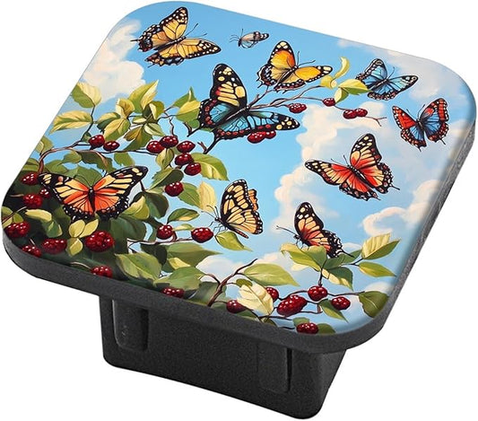 Hitch Cover Fits for 2-Inch Hitch,Butterflies Perching On Branches with Ripe Berries Rubber Trailer Hitch Cover Tube Plug Insert,Car Exterior Accessories, Receiver Tube Hitch Plug