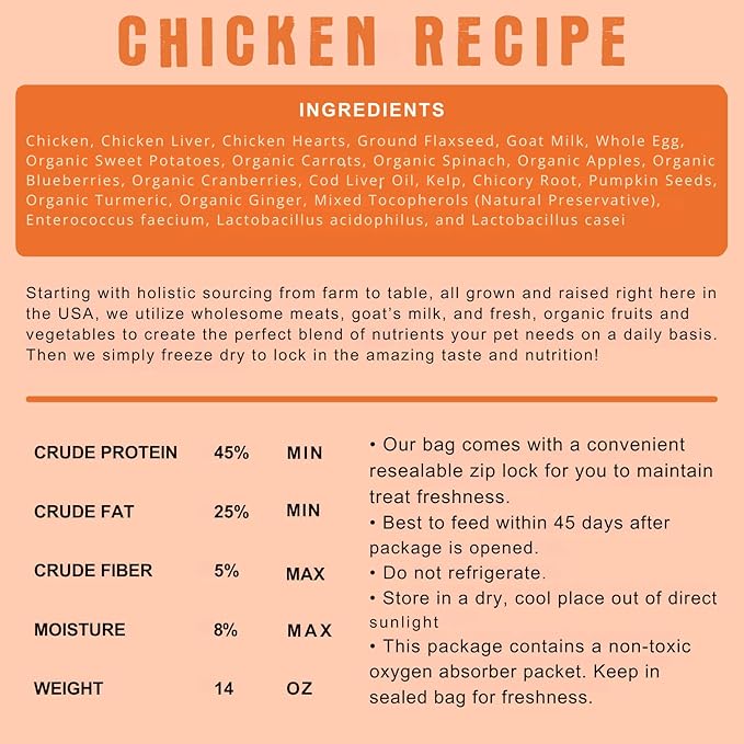 Shepherd Boy Farms Freeze Dried Raw Dog Food, Chicken Recipe, All Natural, No Synthetics, Made in USA with Goat's Milk & Organic Produce, High Protein, Complete Meal (14oz)