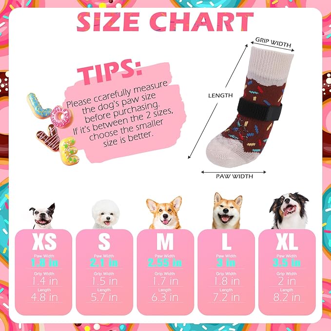 EXPAWLORER 8 Pcs Anti Slip Dog Socks, Dog Shoes for Hot Pavement, Dog Booties for Hardwood Floor, Prevent Licking Paws, Boots & Paw Protectors for Small Medium Large Senior Dogs