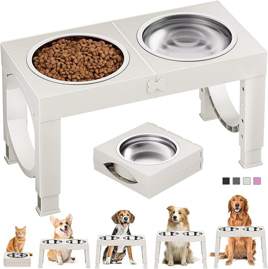 XIAZ Elevated Dog Bowls Large Breed Raised Dogs Bowl Stand Large/Medium Sized Dog 1L Food Water Bowl Stands 5 Heights Adjustable 9/11/12/14in White Pet Feeder Dish Station