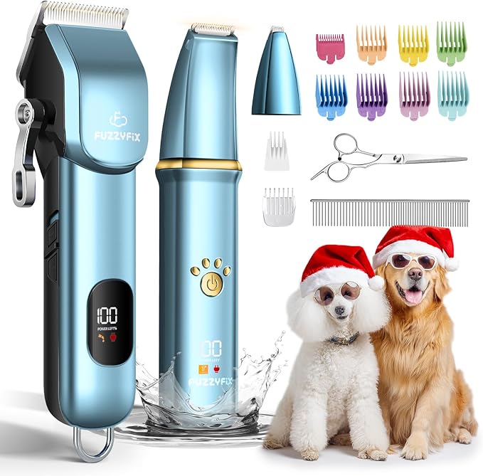 Dog Grooming Kit, Dog Clippers for Grooming for Thick Curly Coats, Professional Pet Hair Shaver Paw Trimmer Cordless Rechargeable Low Noise for Dogs Cats Animals Face Ear