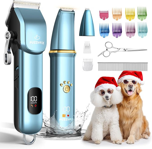 Dog Grooming Kit, Dog Clippers for Grooming for Thick Curly Coats, Professional Pet Hair Shaver Paw Trimmer Cordless Rechargeable Low Noise for Dogs Cats Animals Face Ear