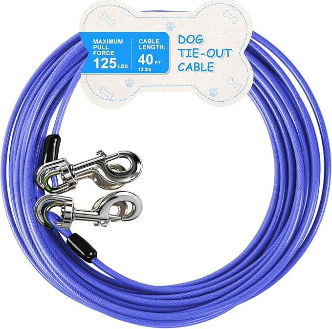 Tie Out Cable, 15/25/40/50 FT Runner Cable with Swivel Hook,Dog Leash Run Tether for Yard Outdoor and Camping,for Small to Medium Pets Up to 250 LBS