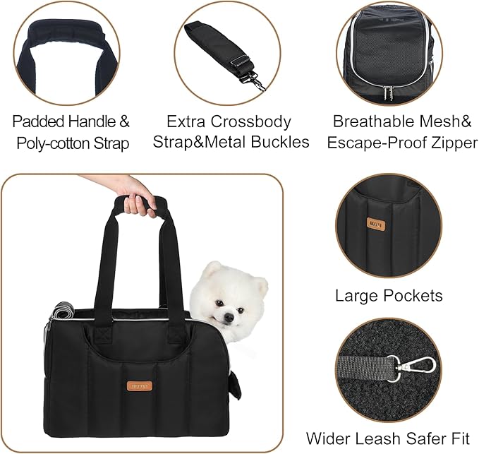 Dog Purse Carrier for Small Dogs Cats Rabbits Up to 13lbs, Lightweight Pet Sling Carriers with Crossbody Strap, Portable Puppy Soft Sided Tote Bag Carrier for Vet,Hiking,Travel Black