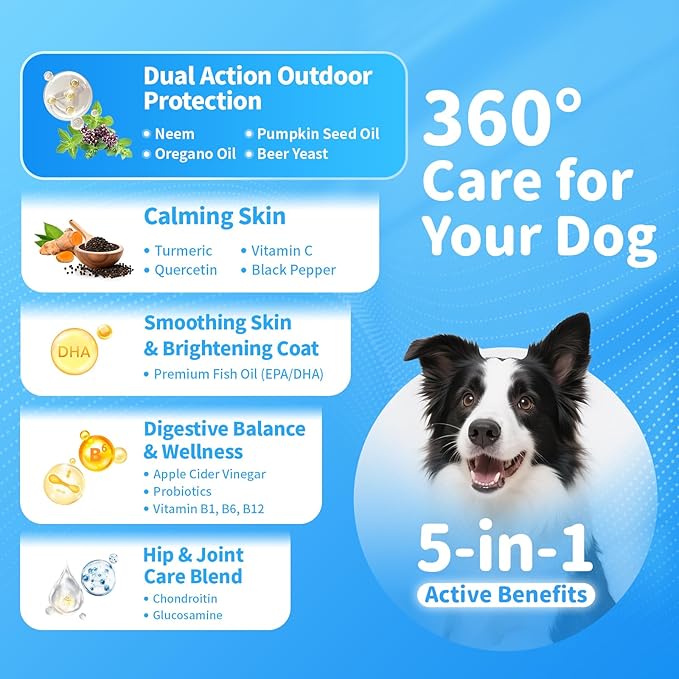 Dog Flea and Tick Treatment Chewable, 5-in-1 Natural Flea and Tick Prevention Chews, Dog Oral Flea and Tick Support Supplement, for All Breeds and Ages, Chicken Flavor, 135 Count