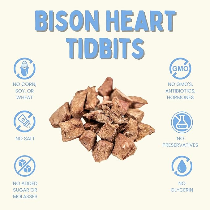 Winnie Lou The Canine Co. Freeze Dried Bison Heart Tidbits - Single Ingredient, Human-Grade, No Artificial Flavors or Fillers, Perfect for Training (Pack of 2)