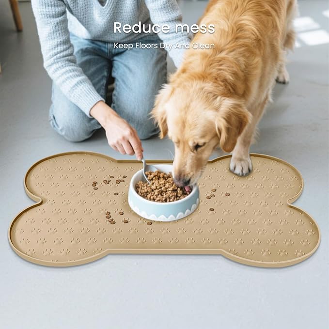 Dog Food Mat Anti-Slip Silicone Dog Bowl Mat Thicker Pet Placemat Waterproof Cat Feeder Pad with Raised Edge Puppy Kitten Feeding Mats Suitable Small Medium-Sized Dogs Cats Eating Tray