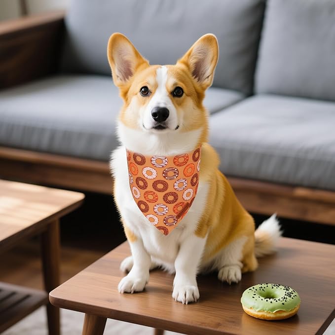 ADOGGYGO Dog Bandanas Boy Girl, Reversible Football Donuts Pet Scarf, Premium Fabric, Adjustable Fit Brown Football Bandanas for Small Large Dogs (Small)