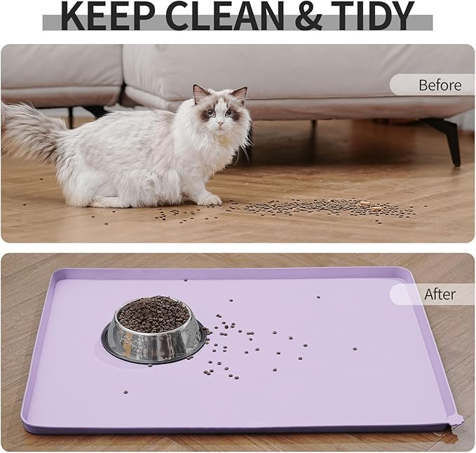 Waterproof Pet Feeding Mat with High Raised Edges, Heavier and Thicker Placemats for Cat Dog Water Bowl with BPA Free, Dogs Cats Food Mats for Messy Drinkers to Prevent Spill and Protect Floors