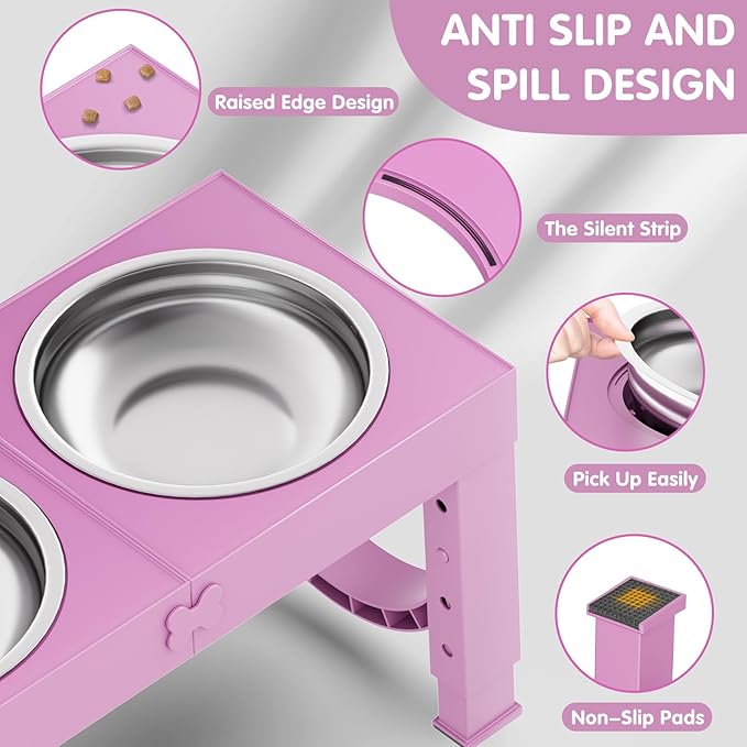 XIAZ Elevated Dog Bowls Large Breed Raised Dogs Bowl Stand Large/Medium Sized Dog 1L Food Water Bowl Stands 5 Heights Adjustable 9/11/12/14in Pink Pet Feeder Dish Station