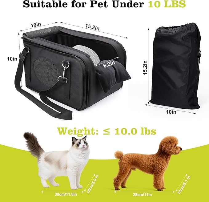 3 in 1 Cat Car Seat for Center Console – Portable Carrier for Shoulder Handle Car, Foldable Pet Armrest Booster Seat for Small Dogs & Cats (Up to 15lbs) | Puppy Seats with Cushion for Travel