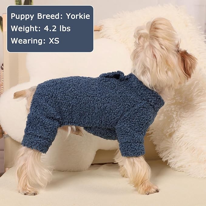 Dog Sweaters for Small Dogs Winter Dog Pajamas Sized Dogs Boy Girl Fleece Pet Clothes Puppy Outfit 4 Legs Jumpsuits for Chihuahua Yorkie Cat Apparel (Blue, X-Small)