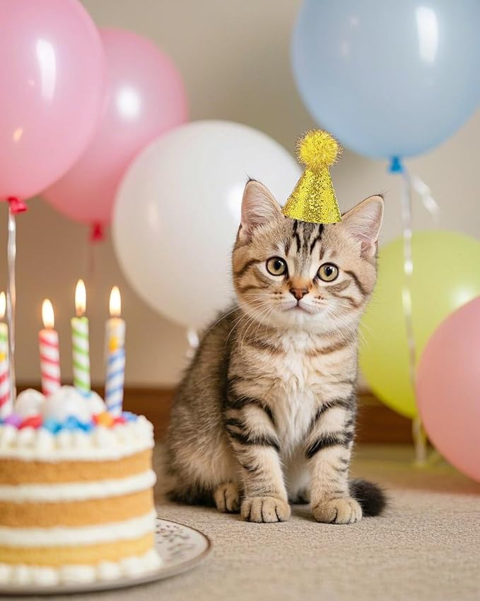 PET SHOW 20 Pack Mini Small Dog Hats with Sequin Puppy Birthday Party Hats for Stuffed Animals Cats Adjustable Holiday Hat Headband Kitten Pet Grooming Costume Accessories