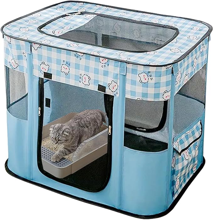 Dog and CAT pop Play Pen,Pets Houses for Dogs and Cats,Indoor&Outdoor Exercise Pen Dog Tent Puppy Playground Large (M, Bule)