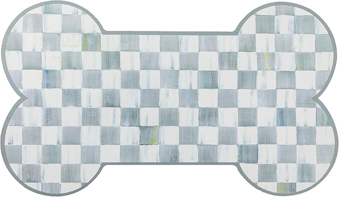 MACKENZIE-CHILDS Pup Placemat, Cute Pet-Food Mat for Dog Bowls and Cat Bowls, Gray-and-White Sterling Check
