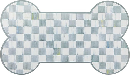 MACKENZIE-CHILDS Pup Placemat, Cute Pet-Food Mat for Dog Bowls and Cat Bowls, Gray-and-White Sterling Check