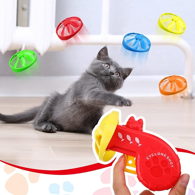 Sumind 18 Pieces Interactive Cat Fetch Tracking Toys With 5 Colors Flying Propellers for Indoor Pet Kitty Training Chasing (Red)