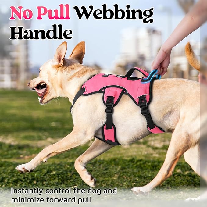 rabbitgoo Escape Proof Dog Harness, Soft Padded Full Body Pet Harness, Reflective Adjustable No Pull Vest with Lift Handle and Leash Clip for Large Dogs Walking Hiking Training, XL, Pink