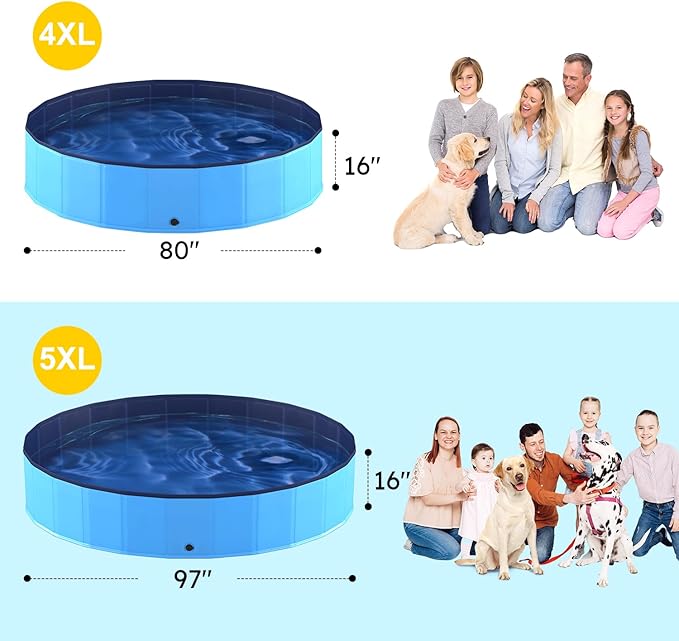 Niubya Portable Dog Pool, Foldable Pet Swimming Pool, Anti-Slip Collapsible Pet Bathtub, Hard Plastic Bath Pool for Pets Dogs and Cats, 80 x 16 Inches