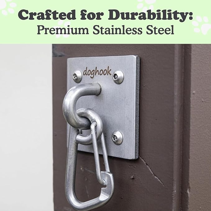 Canine Hitch- Secure Dog Leash Parking Wall Large Hook with Clip 2 Pack - Tie Out Stainless Steel & ABS Mounting Plate for Strength - Practical Lead Management for Home & Business