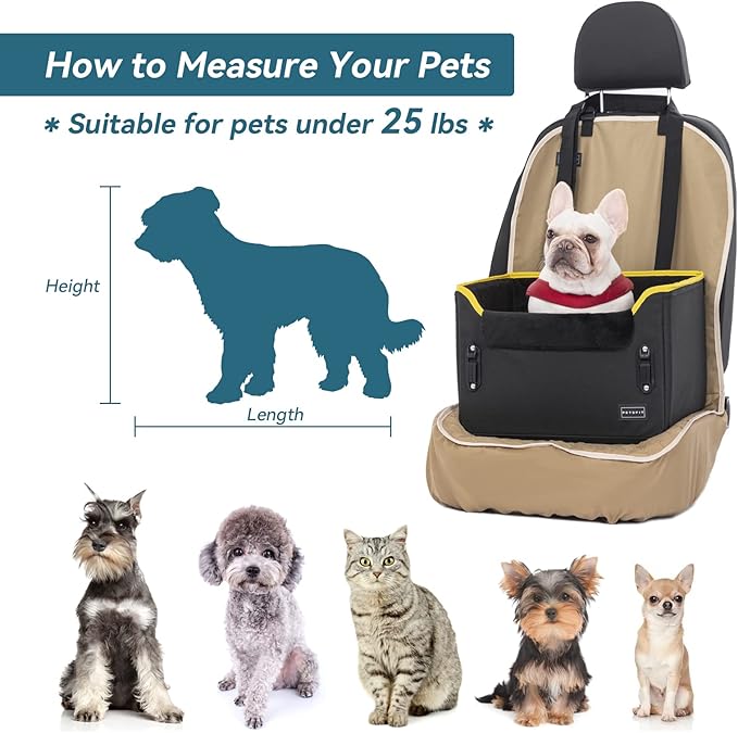 PETSFIT Small Dog Car Seat – Patented Safety Buckles – Safety Tether – Foldable Travel Dog Booster Car Seat Reduces Anxiety & Road Trips – Stable Frame, Soft Cushion, Fits Front/Back Seat
