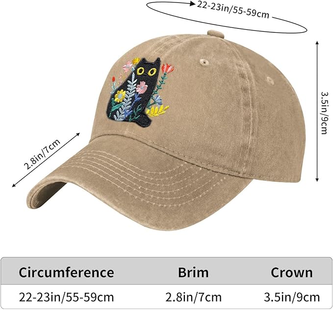 Black Cat Hat,Ragdoll Cat Embroidered Adjustable Cotton Baseball Cap for Men Women,Gifts for Cat Lovers