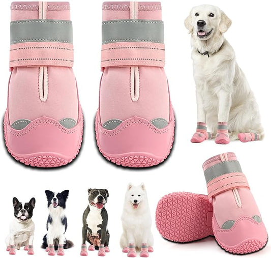 Dog Shoes for Large Dogs, Medium Dog Boots & Paw Protectors for Hardwood Floors, Outdoor Dog Booties for Hot Pavement Winter Snow Hiking, Waterproof Dog Shoes with Reflective Strips Size 5