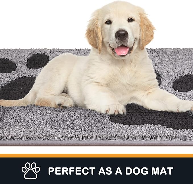 PURRUGS Dirt Trapping Door Mat 32" x 47", Non-Skid/Slip Machine Washable Microfiber Entryway Rug, Dog Doormat, Super Absorbent Welcome Mat for Muddy Wet Shoes and Paws, Grey