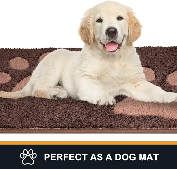 PURRUGS Dirt Trapping Door Mat 33.5" x 59", Non-Skid/Slip Machine Washable Microfiber Entryway Rug, Dog Doormat, Super Absorbent Welcome Mat for Muddy Wet Shoes and Paws, Brown