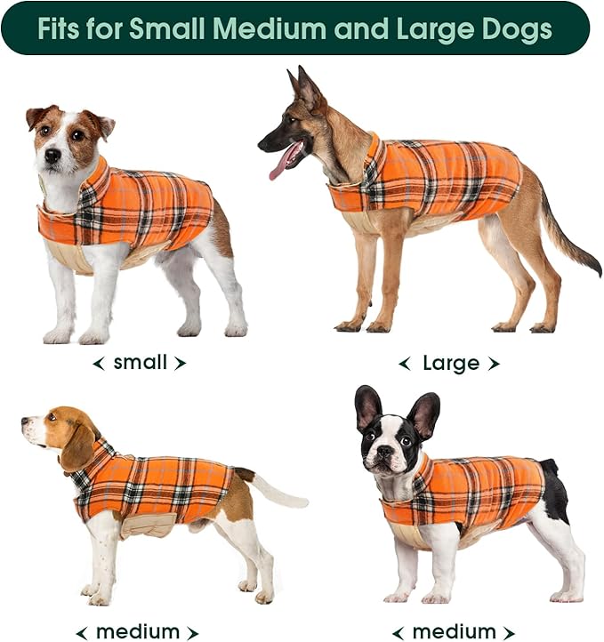 Kuoser Warm Dog Coat, Waterproof Dog Coats for X-Small Dogs, Adjustable Durable Doggie Winter Jacket Reversible Cozy Puppy Cold Weather Apparel from Small to Large Breed, Orange XS