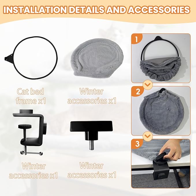 Cat Desk Bed - 360-Degree Rotation Cat Desk Hammock & Space-Saving Semi-Circular Cats Bed, Soft Faux Rabbit Fur Material, Suitable for Various Desktops, Diameter 42cm (X-Large)